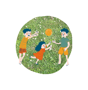 Un dessin vectoriel avec des enfants qui jouent au ballon